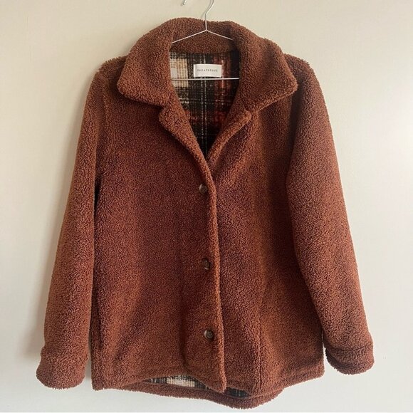 Paraphrase Thick Sherpa Fleece Lined  Rust Shacket - Picture 2 of 13